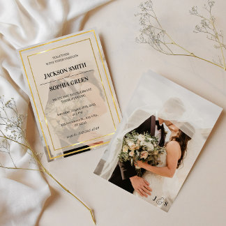 Elegant Golden Frame Photo Wedding Invitation Inbjudningar