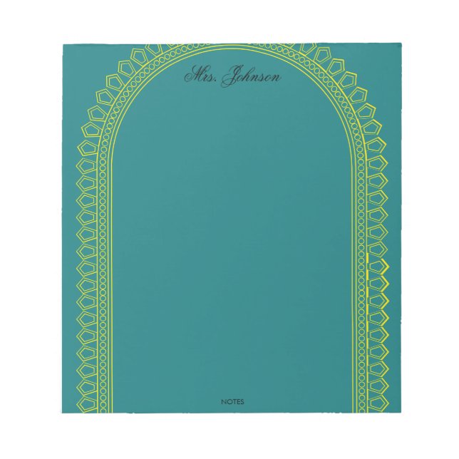 Elegant Golden Frame Teacher Notepad Anteckningsblock (Framsida)