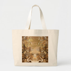 Elegant Golden glitter Snöflingor God jul Jumbo Tygkasse