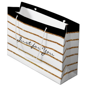 Elegant Golden Glitter Stripe Gift Bag