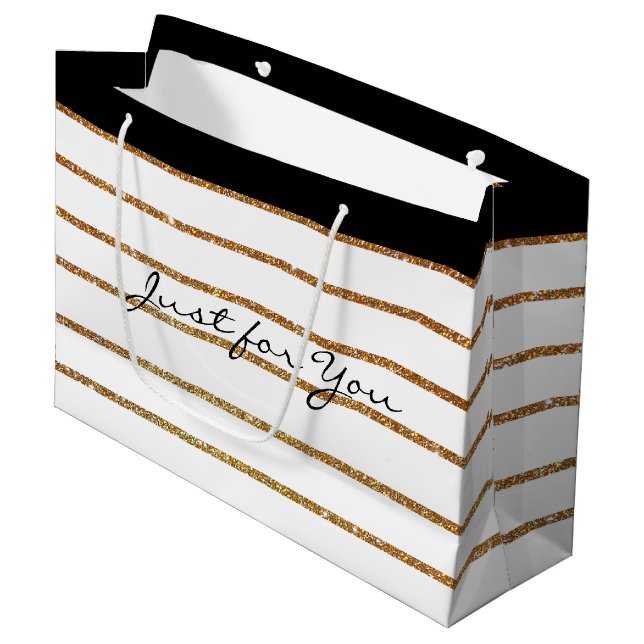 Elegant Golden Glitter Stripe Gift Bag (Framsidan Vinklad)