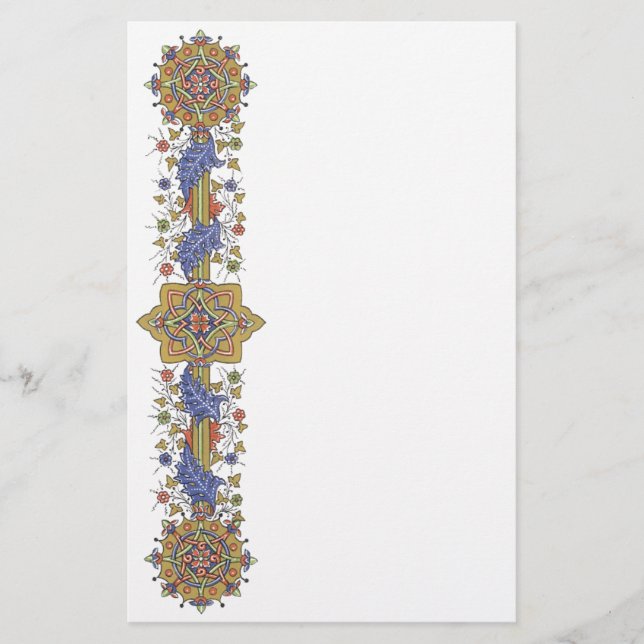 Elegant Golden Gräns med Blue Lövs Stationery Brevpapper (Framsida)
