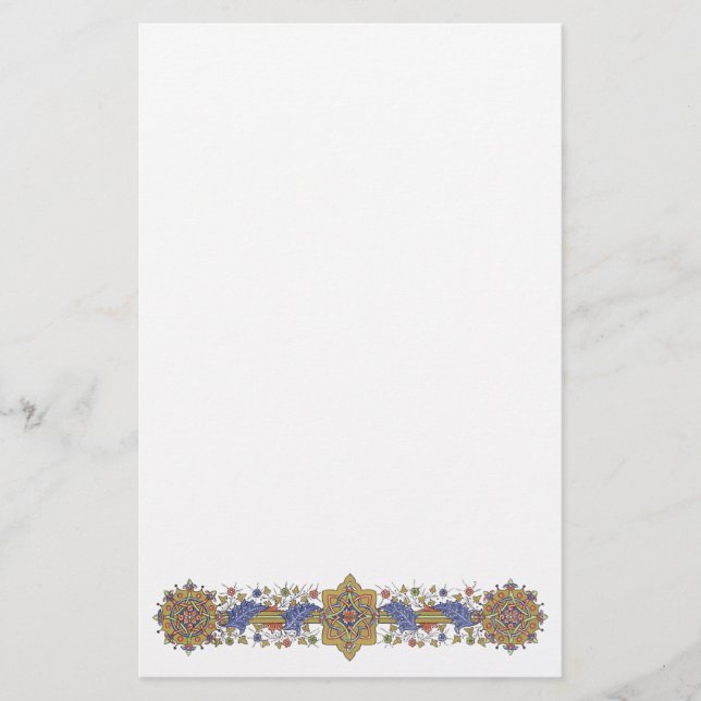 Elegant Golden Gräns med Blue Lövs Stationery Brevpapper (Framsida)