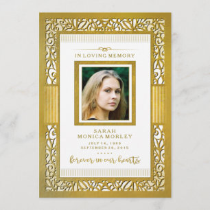Elegant Golden Gräns Photo Memorial Tack Inbjudningar