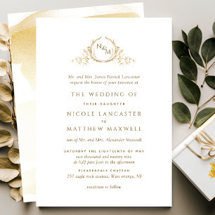 Elegant Golden Gult Monogram Formal Bröllop Inbjudningar