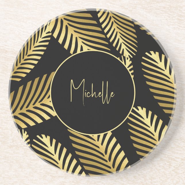 Elegant Golden Handflatan Löv Mönster Dekorativ ku Underlägg (Framsidan)