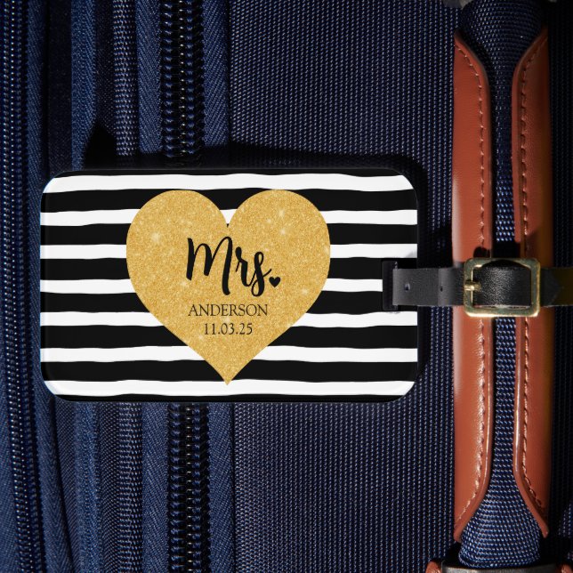 Elegant Golden Heart Black Rand Ny gifta Bagagebricka (Framsida Insitu 4)