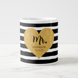 Elegant Golden Heart Black Rand Ny gifta Jumbo Mugg