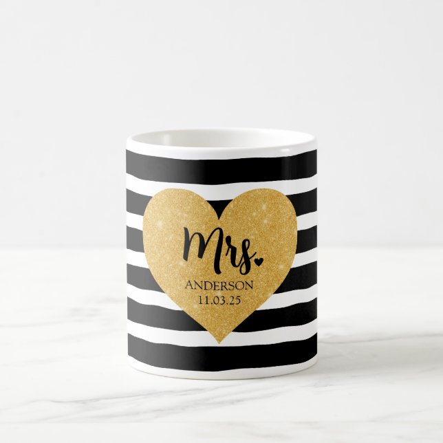 Elegant Golden Heart Black Rand Ny gifta Kaffemugg (Center)
