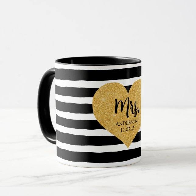 Elegant Golden Heart Black Rand Ny gifta Mugg (Framsida vänster)