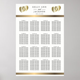 Elegant Golden Hearts design - 16 sätesdiagram Poster