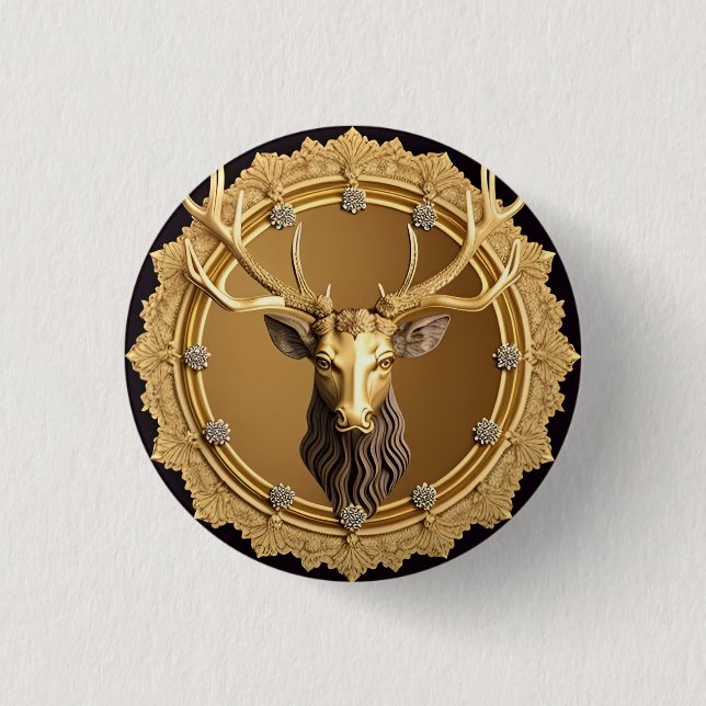 Elegant Golden Hjort Emblem med Ornate Ram Knapp (Framsida)