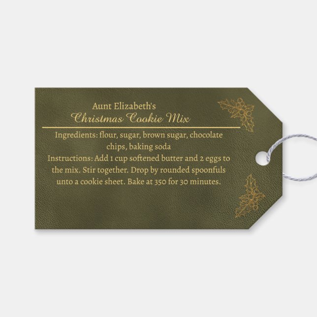 Elegant Golden Holly Christmas Cookie Mix Green Presentetikett (Framsidan (Horisontell))