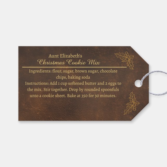 Elegant Golden Holly Christmas Cookie Mix Label Presentetikett (Framsidan (Horisontell))