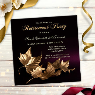 Elegant Golden Höst löv Pension Party Inbjudningar
