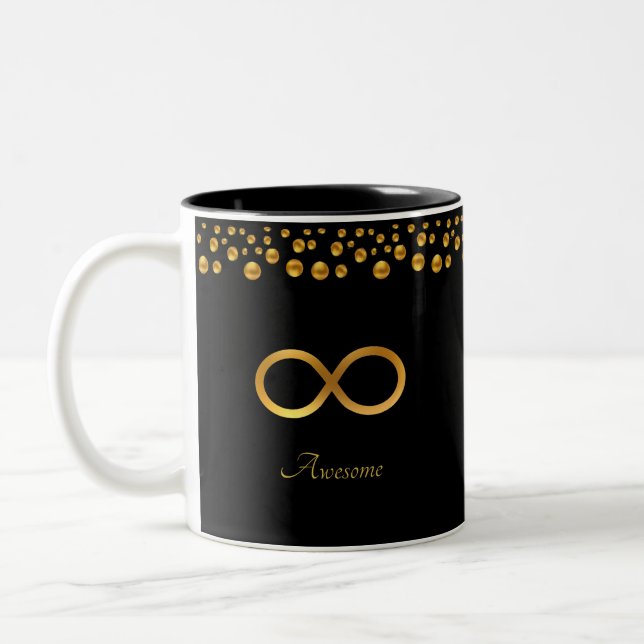 Elegant Golden Infinity Symbol & Confetti på svart Två-Tonad Mugg (Vänster)