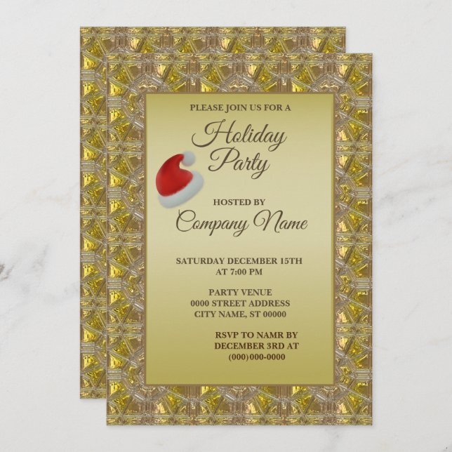 Elegant Golden jul-Helgdagarna Party Inbjudningar (Fram/baksida)