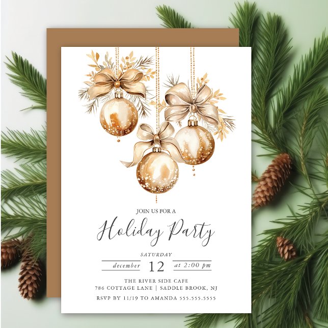 Elegant Golden jul-Julfesten för prydnadsföremål Inbjudningar (Skapare uppladdad)