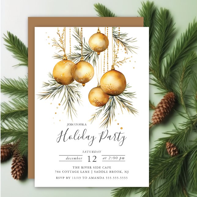 Elegant Golden jul-Julfesten för prydnadsföremål Inbjudningar (Skapare uppladdad)