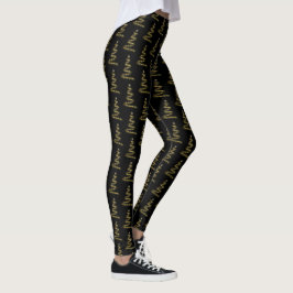 Elegant Golden Julgran Black Leggings