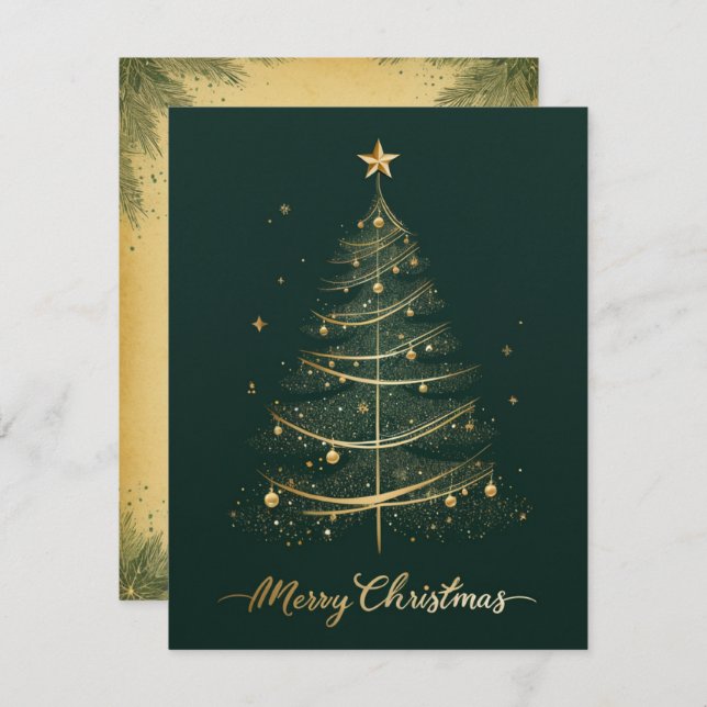 Elegant Golden Julgran Greeting Card Julkort (Fram/baksida)
