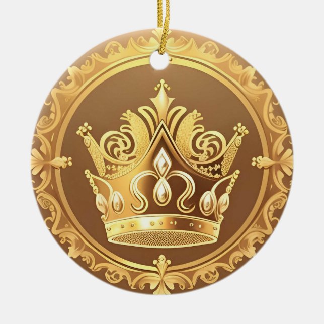 Elegant Golden Krona Julgransprydnad Keramik (Framsidan)