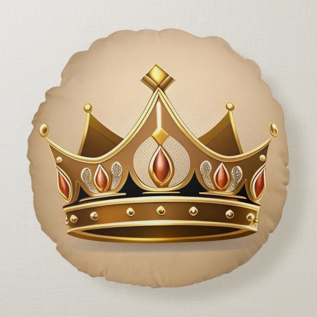 Elegant Golden Krona Rund Kudde (Framsidan)