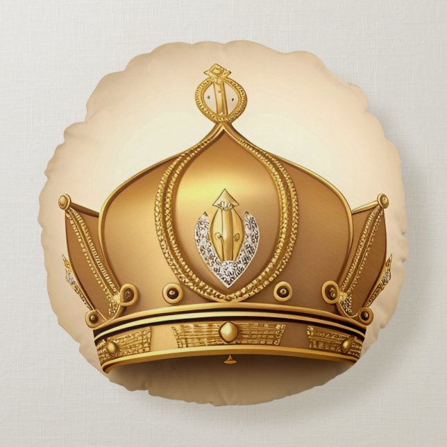 Elegant Golden Krona Rund Kudde (Framsidan)