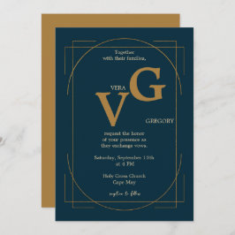 Elegant Golden Linjer Modern Luxurie Bröllop Inbjudningar