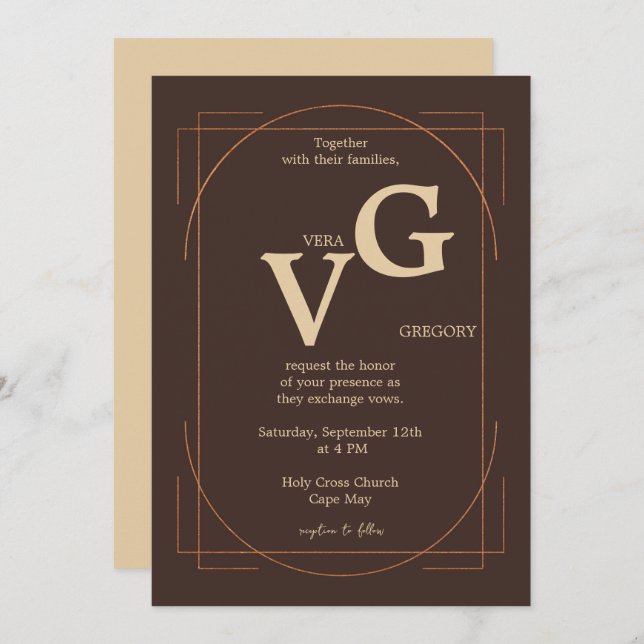 Elegant Golden Linjer Modern Luxurie Bröllop Inbjudningar (Fram/baksida)