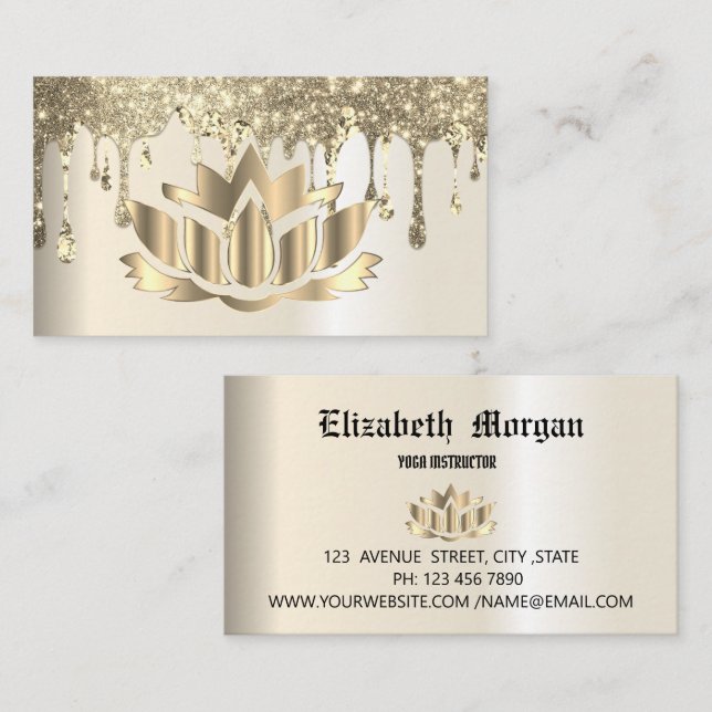 Elegant golden lotus blommyoga affärskort visitkort (Fram/baksida)