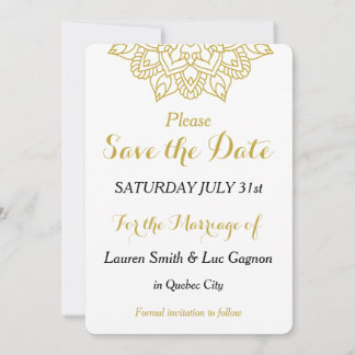 Elegant Golden Mandala Bröllop spara datum Card Datumet