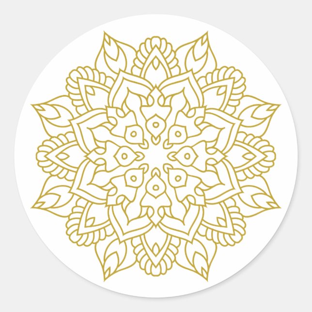 Elegant Golden Mandala Runt Klistermärke (Framsida)
