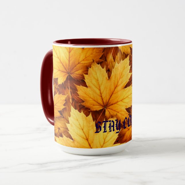 Elegant Golden Maple Leaf Custom Name & Quote Mug Mugg (Framsida vänster)