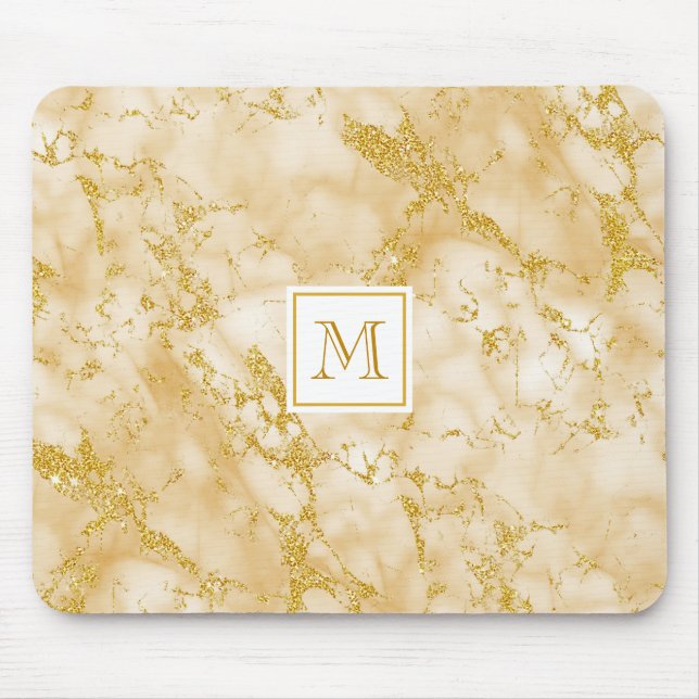 Elegant Golden Marble Monogram Faux Guld Glitter Musmatta (Framsidan)