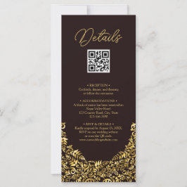 Elegant Golden Maroon QR Code Bröllop Detail Kort