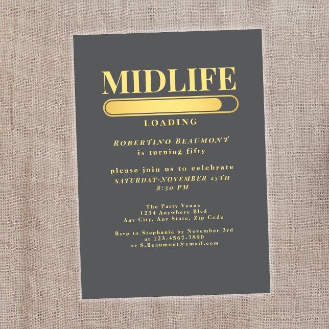 Elegant Golden Midlife Loading Pub 50:e födelsedag Inbjudningar (Skapare uppladdad)
