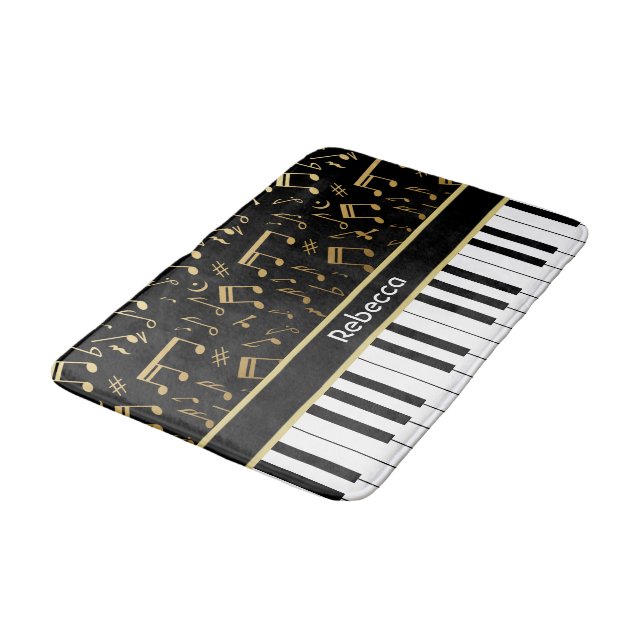 Elegant golden musik noter piano nycklar badrumsmatta (Vinklad)