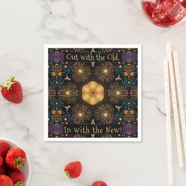 Elegant Golden New Year Kaleidoscope Pappersservett (Insitu)