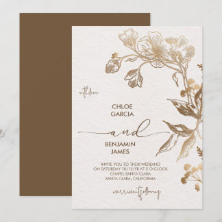Elegant Golden Orchid Bröllop Inbjudningar