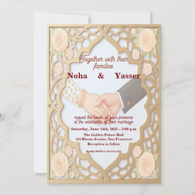 Elegant Golden Ornate Moroccan Indian Wedding Invi Inbjudningar (Framsida)