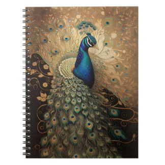 Elegant Golden Peacock Bird Anteckningsbok