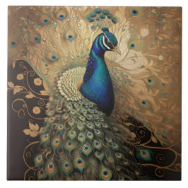 Elegant Golden Peacock Bird Kakelplatta