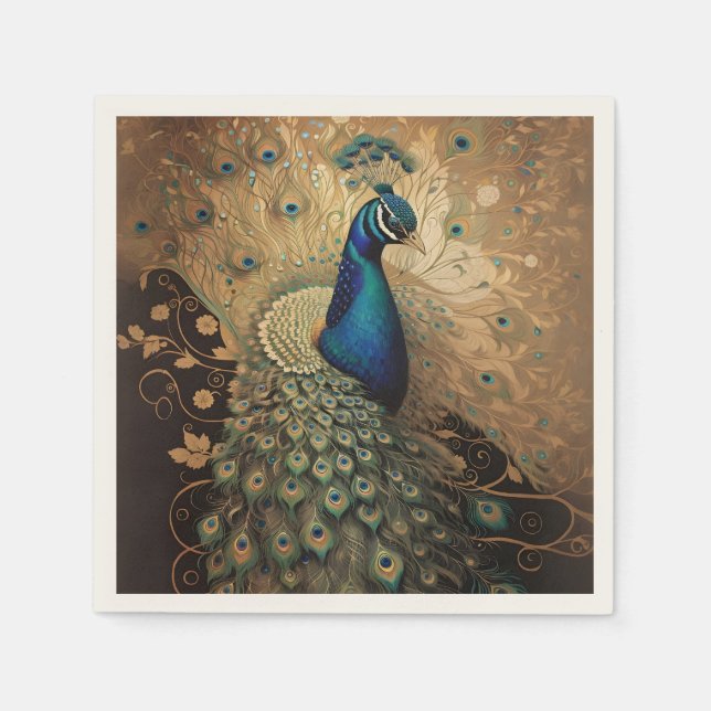 Elegant Golden Peacock Bird Pappersservett (Framsidan)