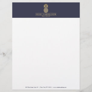 Elegant Golden Pineapple-Logotyp på Dusky Blue Brevhuvud