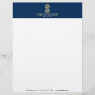 Elegant Golden Pineapple-Logotyp på marinblått Brevhuvud