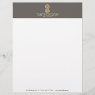 Elegant Golden Pineapple-Logotyp på taupe Brevhuvud