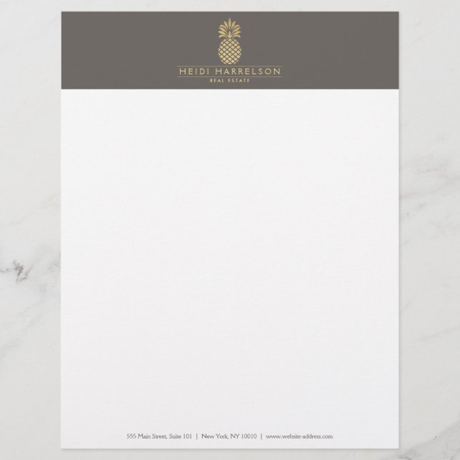 Elegant Golden Pineapple-Logotyp på taupe Brevhuvud (Framsida)