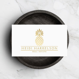 Elegant Golden Pineapple Logotyp Visitkort