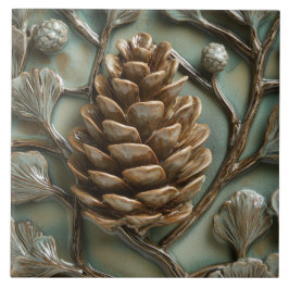 Elegant Golden Pinecone Faux Relief Kakelplatta